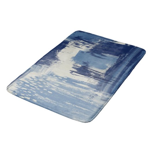 Abstract blauw en ivoor badmat (Gekanteld)