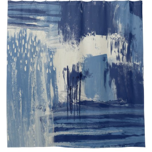 Abstract blauw en ivoor douchegordijn (Voorkant)