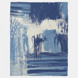 Abstract blauw en ivoor fleece deken