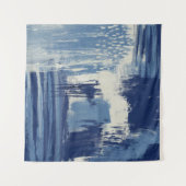 Abstract blauw en ivoor mixed media wandkleed (Voorkant (horizontaal))