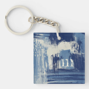 Abstract blauw en ivoor sleutelhanger