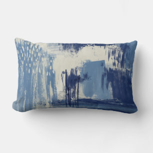 Abstract Blauw en Ivoorkleurig Kussen