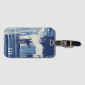Abstract Blauw en Ivoorkleurig Mixed Media Bagagelabel (Voorkant (horizontaal))