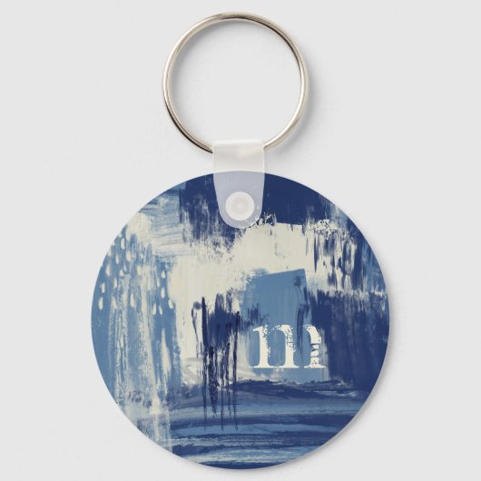 Abstract Blauw en Ivoorkleurig Sleutelhanger (Voorkant)
