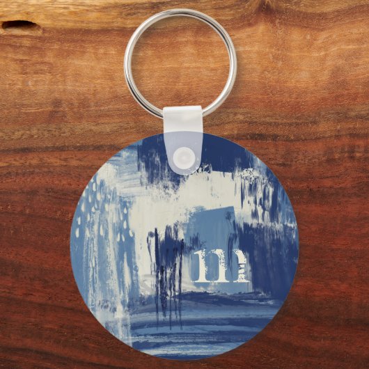 Abstract Blauw en Ivoorkleurig Sleutelhanger (Voorkant)