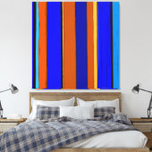 Abstract blauw en Oranje 930 - verticale strepen Canvas Afdruk (Insitu (Slaapkamer))