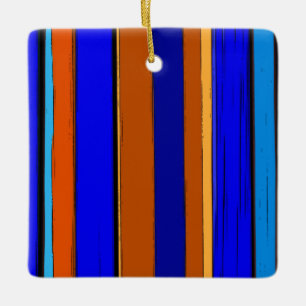 Abstract Blauw En Oranje 930 - Verticale Strepen Keramisch Ornament