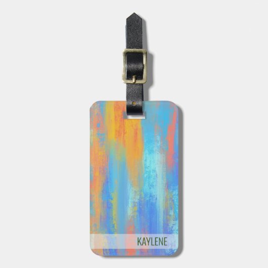 Abstract blauw en Oranje Bagagelabel (Voorkant verticaal)