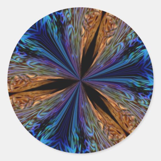 Abstract Blauw en Oranje Fractal Pattern Design Ronde Sticker (Voorkant)