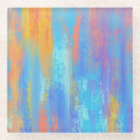 Abstract blauw en Oranje Glazen Onderzetter (Voorkant)