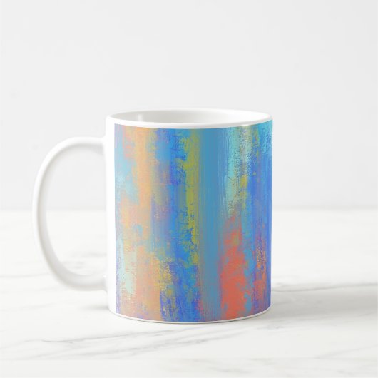 Abstract blauw en Oranje Koffiemok (Links)