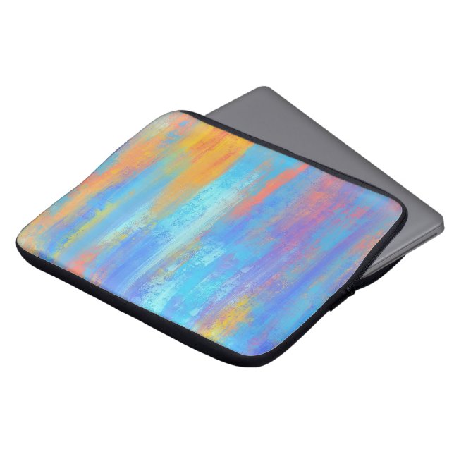 Abstract blauw en Oranje Laptop Sleeve (Voorkant top)