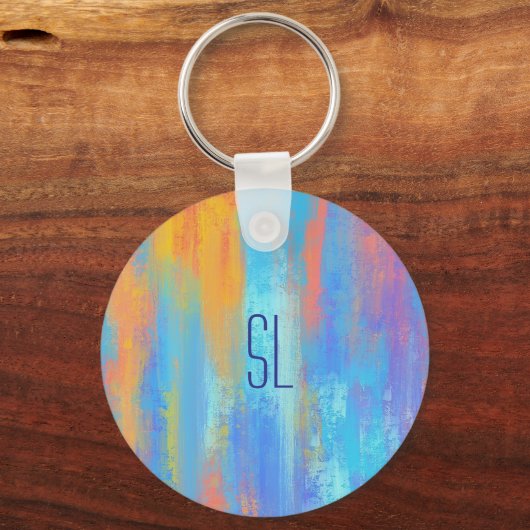 Abstract Blauw en Oranje Sleutelhanger (Voorkant)