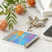 Abstract blauw en Oranje Sleutelhanger (Zijkant)