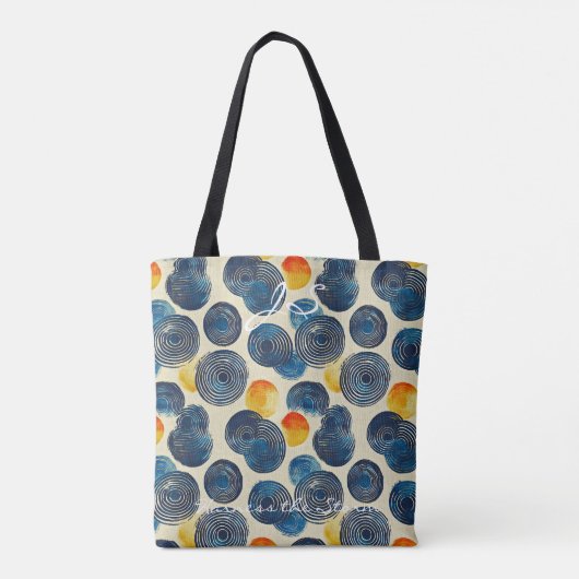 Abstract blauw en Oranje spiraalpatroon Canvas tas (Achterkant)