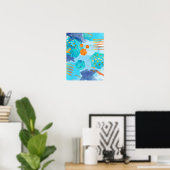 Abstract Blauw en oranje waterverf poster print (Thuiskantoor)