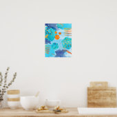 Abstract Blauw en oranje waterverf poster print (Keuken)