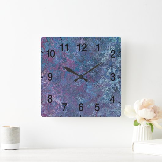 Abstract blauw en paars kleurig design 3 vierkante klok (Huis)
