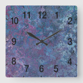 Abstract blauw en paars kleurig design 3 vierkante klok (Voorkant)