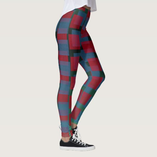 Abstract Blauw en Rood Patroon met Vierkanten Leggings (Rechts)