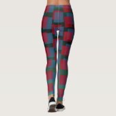 Abstract Blauw en Rood Patroon met Vierkanten Leggings (Achterkant)