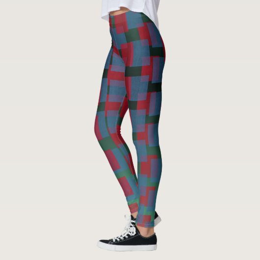 Abstract Blauw en Rood Patroon met Vierkanten Leggings (Links)