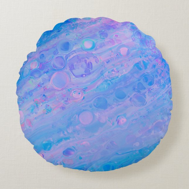 Abstract Blauw en Roze Bubble Mermaid Ocean Rond Kussen (Voorkant)