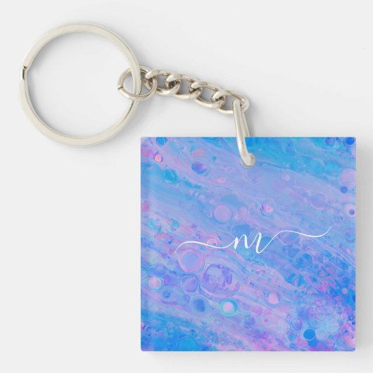 Abstract Blauw en Roze Bubble Mermaid Ocean Sleutelhanger (Voorkant)