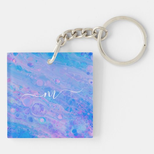 Abstract Blauw en Roze Bubble Mermaid Ocean Sleutelhanger (Achterkant)