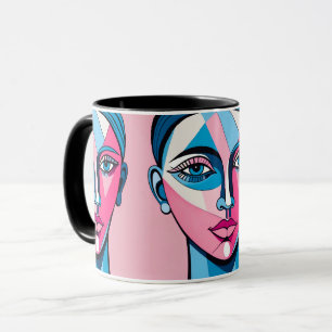 Abstract Blauw en Roze Gezichtskunst Mok