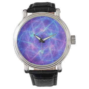 Abstract blauw en roze spiraalvormige fractal horloge