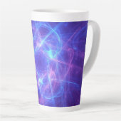 Abstract blauw en roze spiraalvormige fractal latte mok (Rechterhoek)
