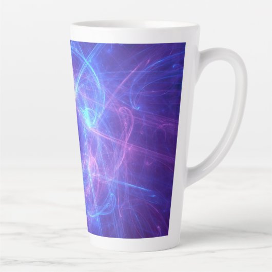 Abstract blauw en roze spiraalvormige fractal latte mok (Rechts)