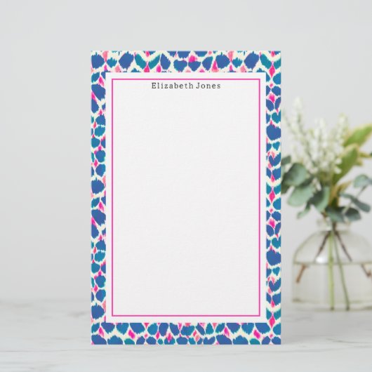 Abstract blauw en roze stip patroon briefpapier (Staand voorkant)