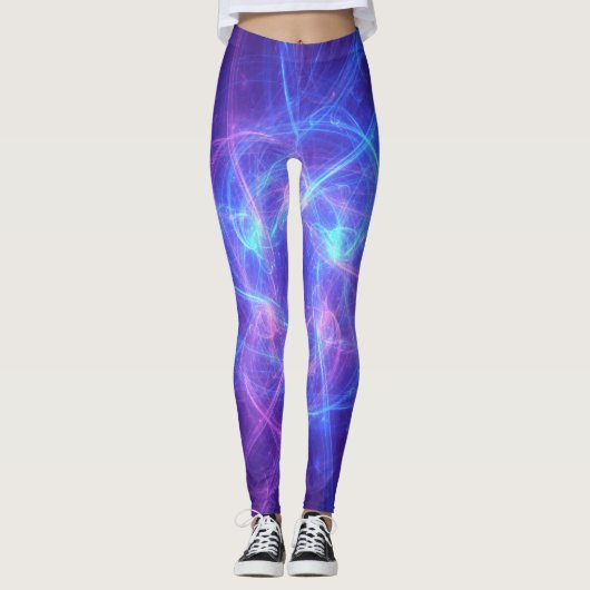 Abstract Blauw en Roze Zirly Fractal Leggings (Voorkant)