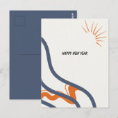 Abstract blauw en Sinaasappel 2025 Nieuwjaar Briefkaart (Voorkant / Achterkant)