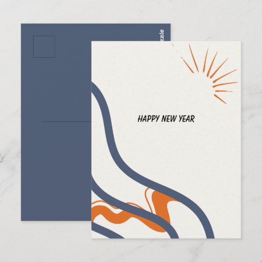 Abstract blauw en Sinaasappel 2025 Nieuwjaar Briefkaart (Voorkant / Achterkant)