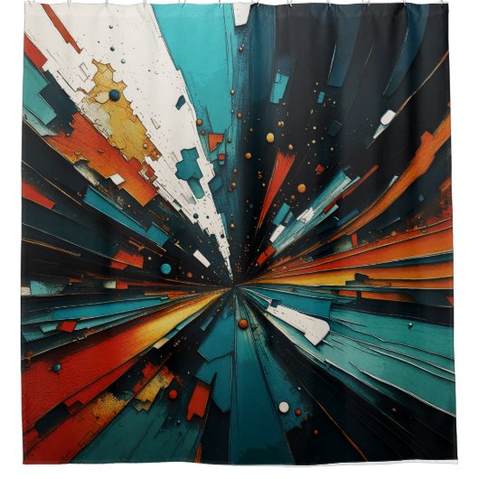 Abstract blauw en Sinaasappel 607 Douchegordijn (Voorkant)