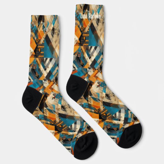 Abstract blauw en Sinaasappel – Custom Artistic Sokken (Rechts)