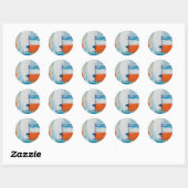 Abstract Blauw en Sinaasappel Moderne Kunst Ronde Sticker (Vel)
