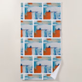 Abstract Blauw en Sinaasappel Moderne Kunst Strandlaken (Voorkant)