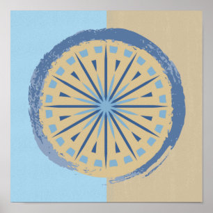 Abstract blauw en Tan Starburst Cirkel Ontwerp Afd Poster