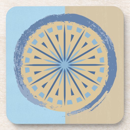 Abstract blauw- en Tan-startcirkelontwerp Bier Onderzetter (Voorkant)