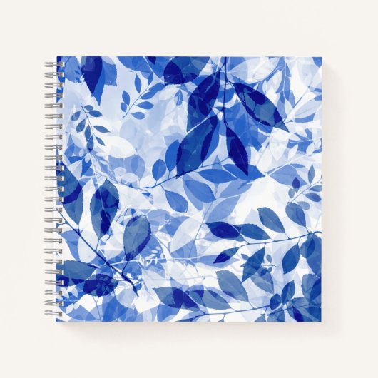 Abstract Blauw en Wit Bladeren Notitieboek (Voorkant)