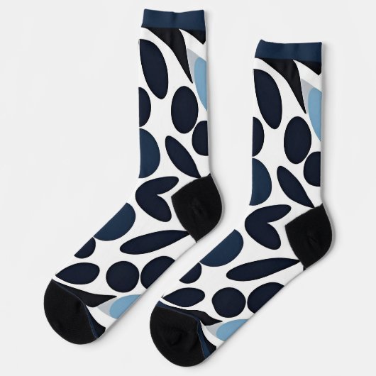 Abstract Blauw en Wit Geometrisch Patroon Sokken (Links)