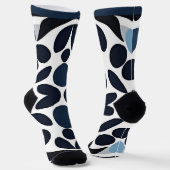 Abstract Blauw en Wit Geometrisch Patroon Sokken (Gebogen)