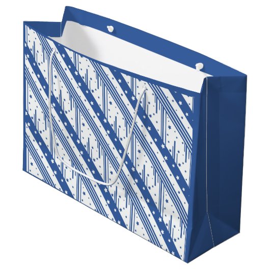 Abstract blauw en wit groot cadeauzakje (Voorkant Gekanteld)