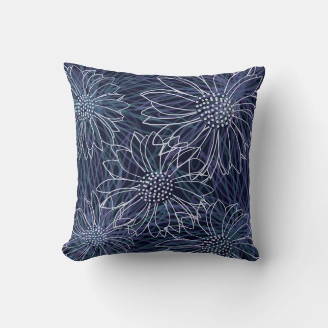 Abstract Blauw en Wit Kustbloemmotief Kussen (Voorkant)