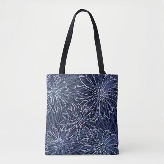 Abstract Blauw en Wit Kustbloemmotief Tote Bag (Voorkant)