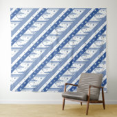 Abstract blauw en wit wandkleed (In Situ (horizontaal))